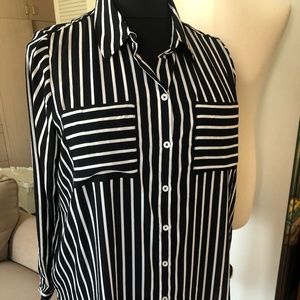 Black and White Striped Button Up Blouse